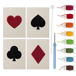 Card Suits mini punch needle kit set: four finished canvases with threads, punch needle and threader