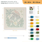 Cardinal on a Toadstool punch needle kit, 20 × 20 in (50 × 50 cm): canvas size and kit contents