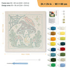 Cardinal on a Toadstool punch needle kit, 24 × 24 in (60 × 60 cm): canvas size and kit contents