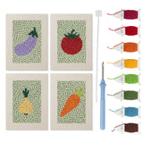 Carrot and Eggplant mini punch needle kit set: four finished canvases with threads, punch needle and threader