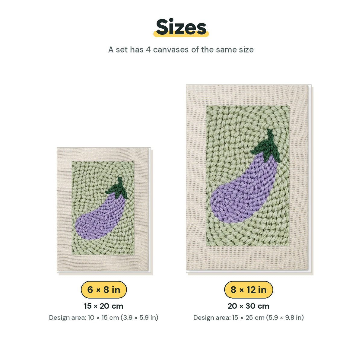 Size chart for the two mini canvas sizes: 6 x 8 in and 8 x 12 in