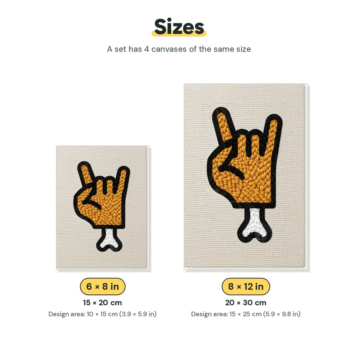 Size chart for the two mini canvas sizes: 6 x 8 in and 8 x 12 in