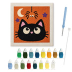 Cat and Spider punch needle kit: finished canvas with threads, punch needle and threader