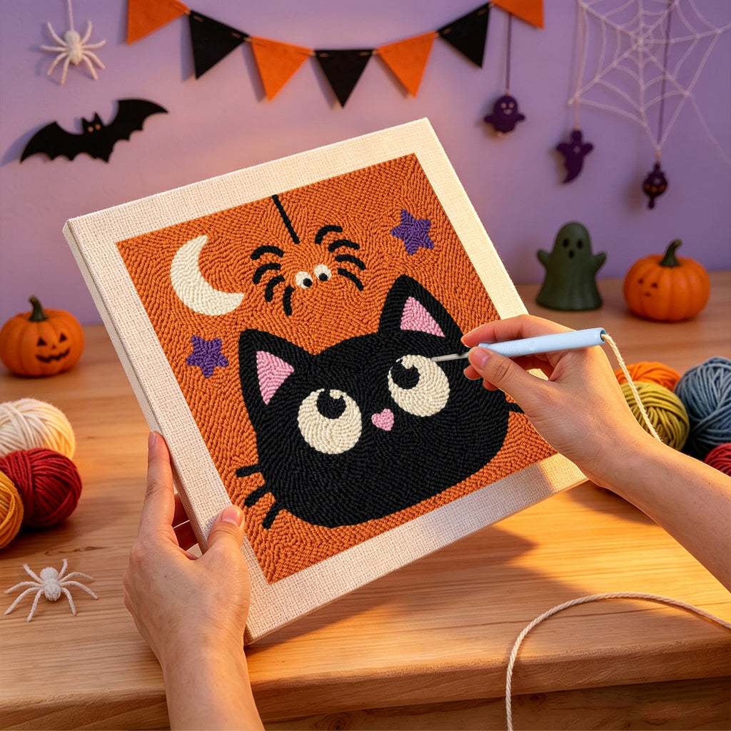 Punching the Cat and Spider design with the punch needle