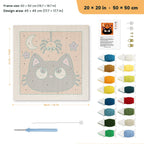 Cat and Spider punch needle kit, 20 × 20 in (50 × 50 cm): canvas size and kit contents