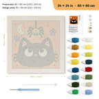 Cat and Spider punch needle kit, 24 × 24 in (60 × 60 cm): canvas size and kit contents