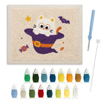Cat Ghost in a Witch Hat punch needle kit: finished canvas with threads, punch needle and threader