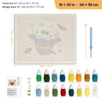 Cat Ghost in a Witch Hat punch needle kit, 16 × 20 in (40 × 50 cm): canvas size and kit contents