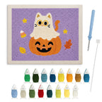 Cat Ghost on a Pumpkin punch needle kit: finished canvas with threads, punch needle and threader