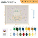 Cat Ghost on a Pumpkin punch needle kit, 16 × 20 in (40 × 50 cm): canvas size and kit contents