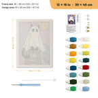 Cat Ghost on a Stool punch needle kit, 12 × 16 in (30 × 40 cm): canvas size and kit contents
