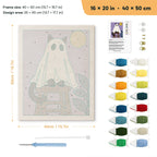 Cat Ghost on a Stool punch needle kit, 16 × 20 in (40 × 50 cm): canvas size and kit contents