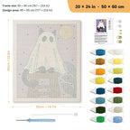 Cat Ghost on a Stool punch needle kit, 20 × 24 in (50 × 60 cm): canvas size and kit contents