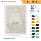 Cat Ghost on a Stool punch needle kit, 24 × 32 in (60 × 80 cm): canvas size and kit contents