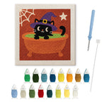 Cat in a Cauldron Bath punch needle kit: finished canvas with threads, punch needle and threader