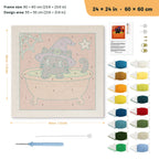 Cat in a Cauldron Bath punch needle kit, 24 × 24 in (60 × 60 cm): canvas size and kit contents