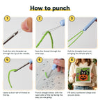 Six steps showing how to thread and use the punch needle