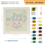 Cat in a Pumpkin punch needle kit, 24 × 24 in (60 × 60 cm): canvas size and kit contents
