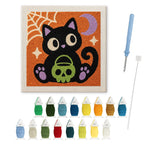 Cat with Skull Pail punch needle kit: finished canvas with threads, punch needle and threader