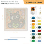 Cat with Skull Pail punch needle kit, 20 × 20 in (50 × 50 cm): canvas size and kit contents