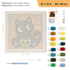 Cat with Skull Pail punch needle kit, 24 × 24 in (60 × 60 cm): canvas size and kit contents