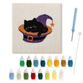 Catnap in a Hat punch needle kit: finished canvas with threads, punch needle and threader