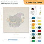 Catnap in a Hat punch needle kit, 24 × 24 in (60 × 60 cm): canvas size and kit contents