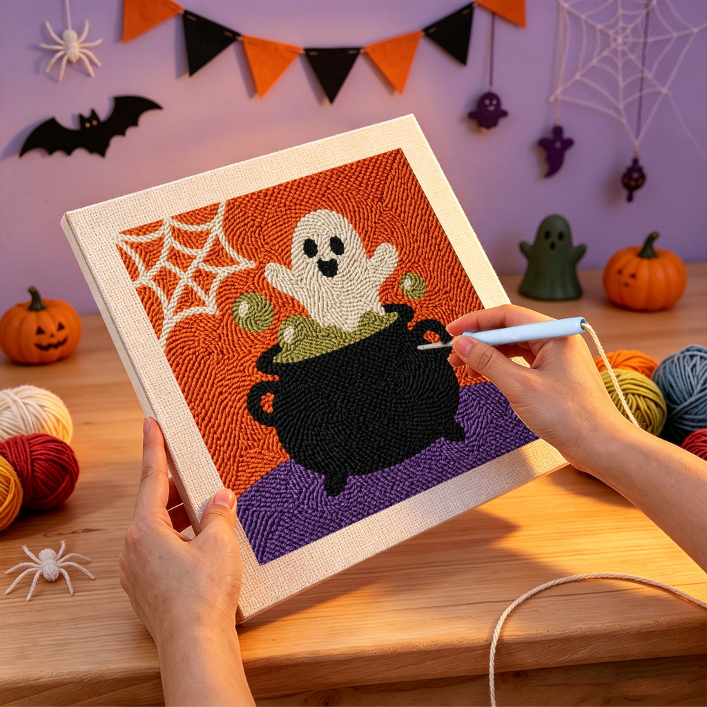 Punching the Cauldron Ghost design with the punch needle