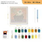 Cauldron Ghost punch needle kit, 12 × 12 in (30 × 30 cm): canvas size and kit contents