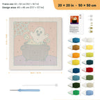 Cauldron Ghost punch needle kit, 20 × 20 in (50 × 50 cm): canvas size and kit contents