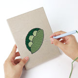 Punching a Cauliflower Corner mini canvas with the punch needle