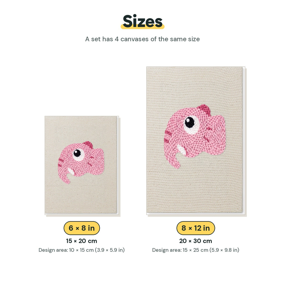 Size chart for the two mini canvas sizes: 6 x 8 in and 8 x 12 in