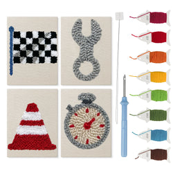 Checkered Flag Racing mini punch needle kit set: four finished canvases with threads, punch needle and threader