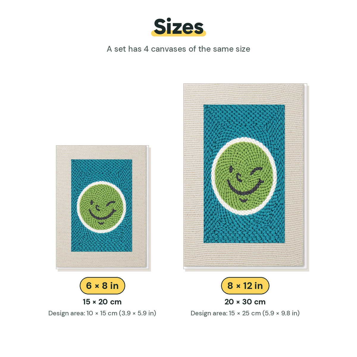 Size chart for the two mini canvas sizes: 6 x 8 in and 8 x 12 in