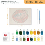 Cheeky Red Lips punch needle kit, 12 × 16 in (30 × 40 cm): canvas size and kit contents