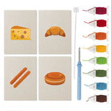 Cheese and Pastries mini punch needle kit set: four finished canvases with threads, punch needle and threader