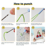 Six steps showing how to thread and use the punch needle
