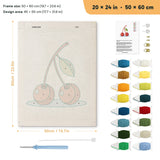 Cherries on Blue punch needle kit, 20 × 24 in (50 × 60 cm): canvas size and kit contents