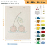 Cherries on Blue punch needle kit, 24 × 32 in (60 × 80 cm): canvas size and kit contents