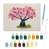 Cherry Blossom Tree punch needle kit: finished canvas with threads, punch needle and threader