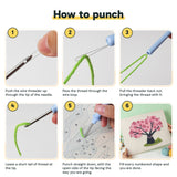 Six steps showing how to thread and use the punch needle