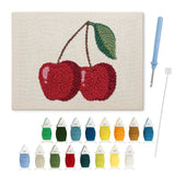 Cherry Pair punch needle kit: finished canvas with threads, punch needle and threader