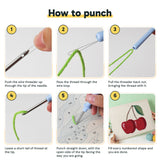 Six steps showing how to thread and use the punch needle