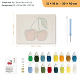 Cherry Pair punch needle kit, 12 × 16 in (30 × 40 cm): canvas size and kit contents