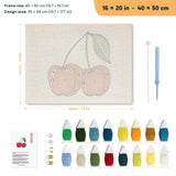 Cherry Pair punch needle kit, 16 × 20 in (40 × 50 cm): canvas size and kit contents