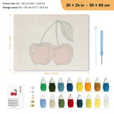 Cherry Pair punch needle kit, 20 × 24 in (50 × 60 cm): canvas size and kit contents