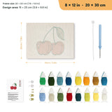 Cherry Pair punch needle kit, 8 × 12 in (20 × 30 cm): canvas size and kit contents