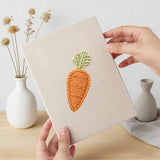 Hand holding a finished Chili and Carrot mini canvas