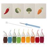 Chili and Carrot mini punch needle kit set: four finished canvases with threads, punch needle and threader