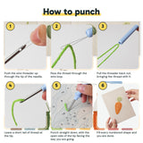 Six steps showing how to thread and use the punch needle